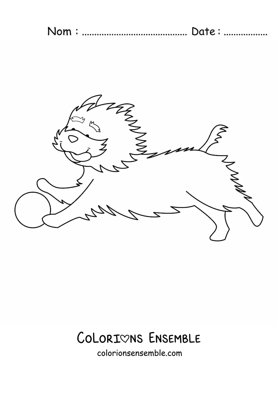 Image à colorier d’un yorkshire terrier courant après une balle