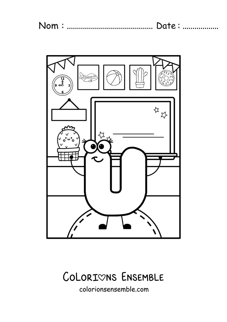 Image à colorier de la lettre U animée à l'école