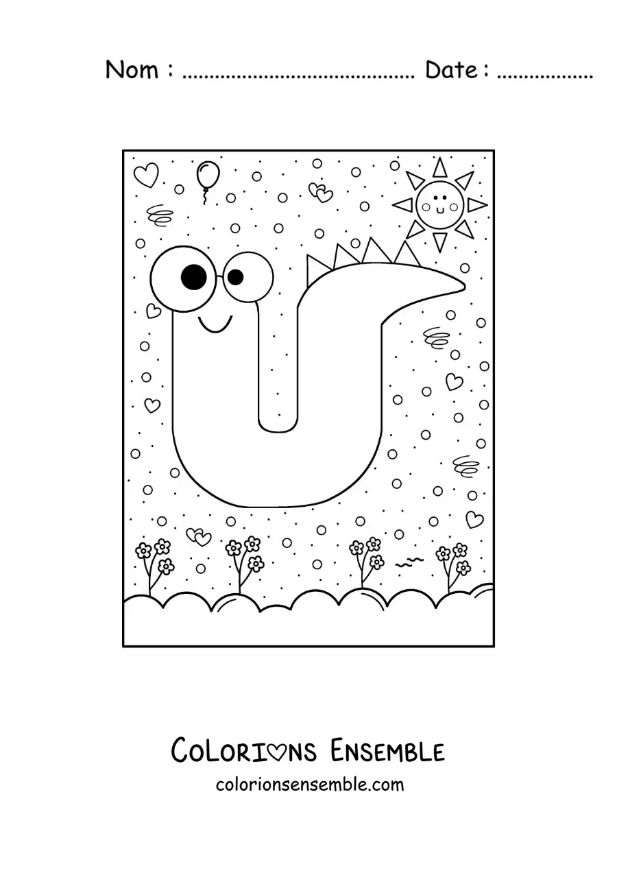 Image à colorier de la lettre U animée en forme de monstre de dessin animé