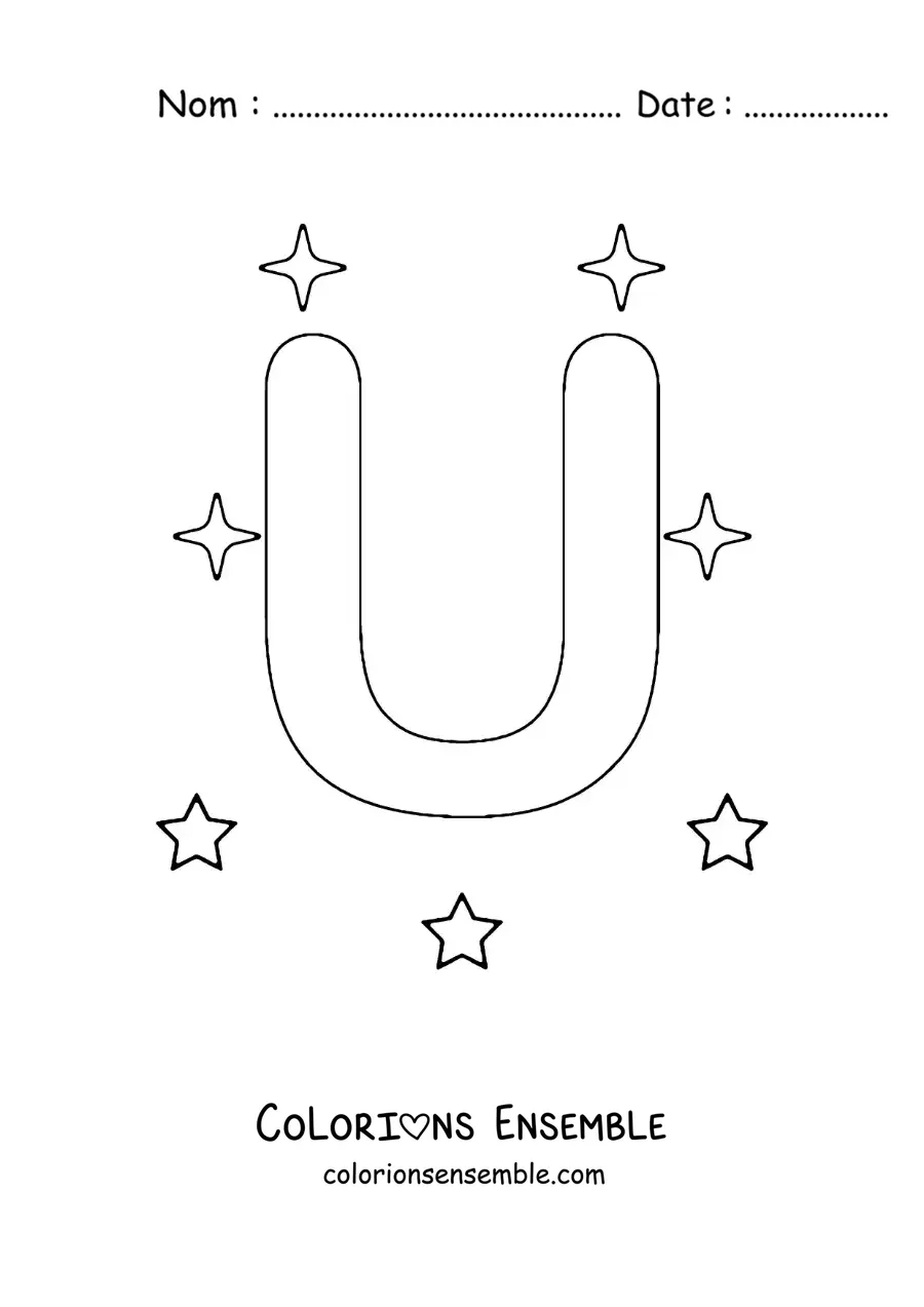 Image à colorier de la lettre U majuscule avec des étoiles