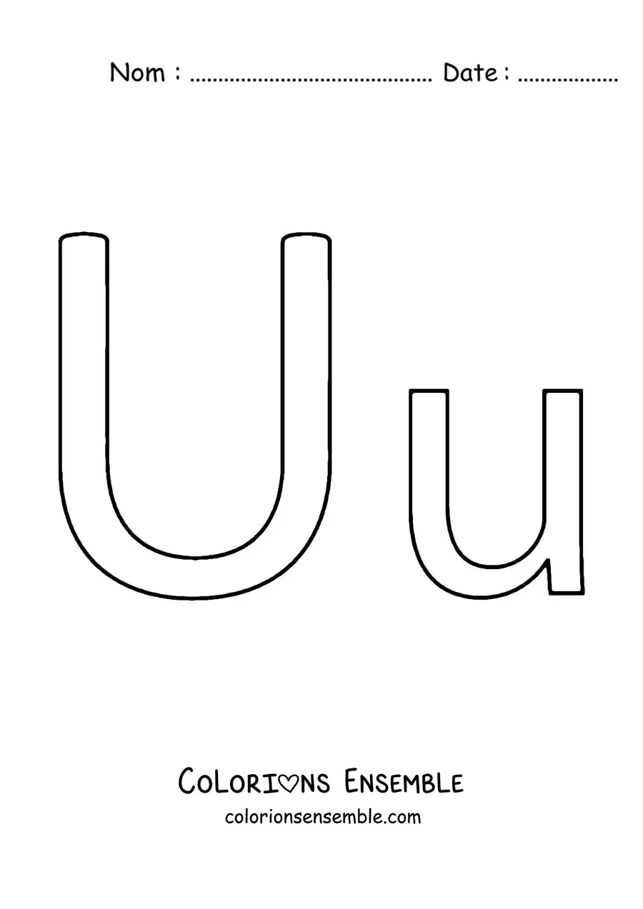 Image à colorier de la lettre U en majuscule et en minuscule, version facile