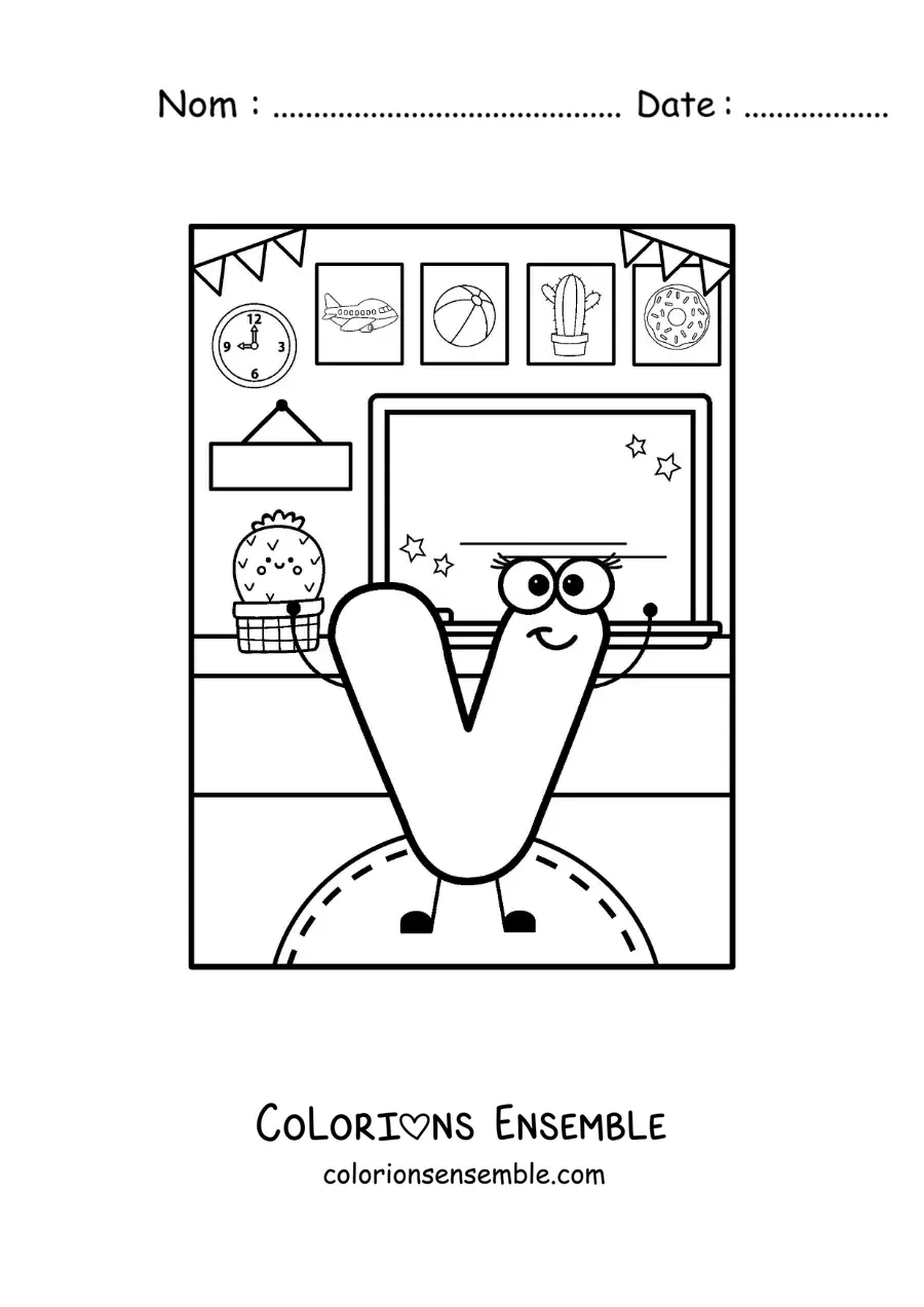 Image à colorier de la lettre V animée à l'école