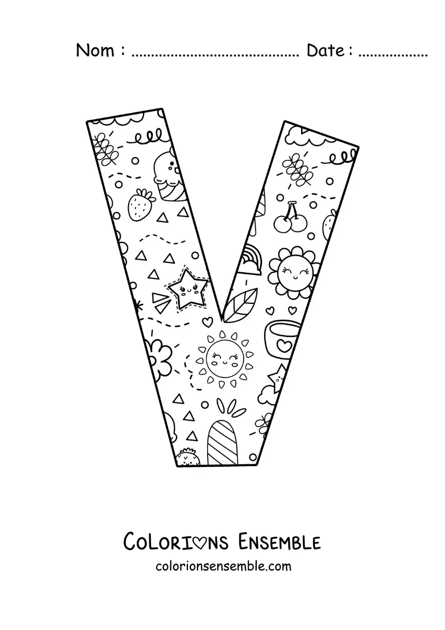 Image à colorier de la lettre V en dessin animé