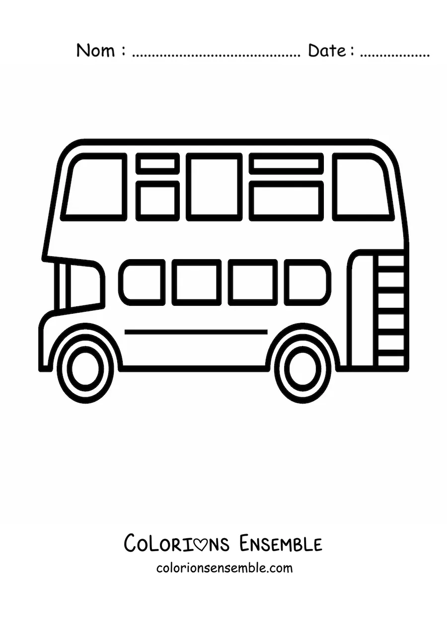Image à colorier du côté d'un bus à deux étages