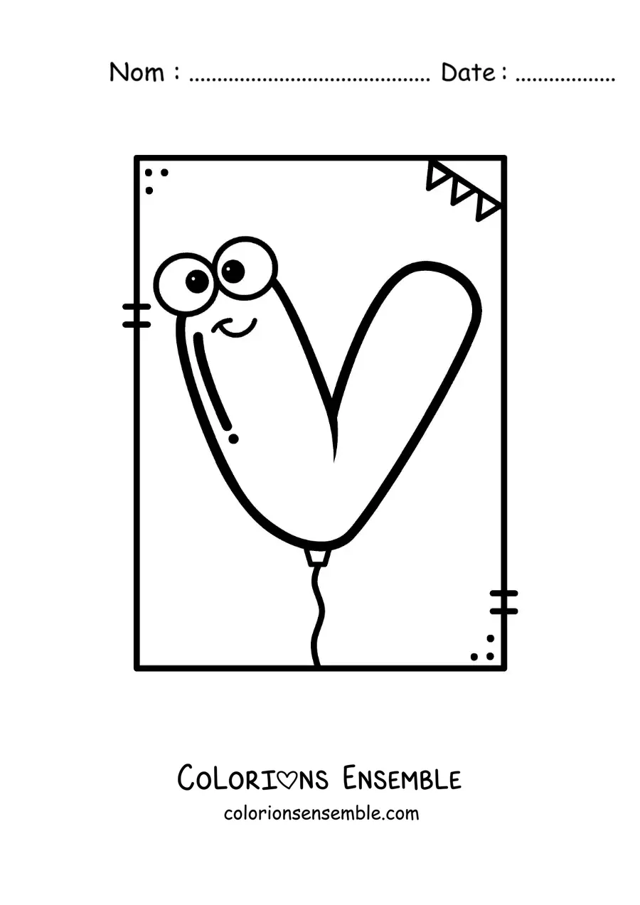Image à colorier de la lettre V animée en forme de ballon