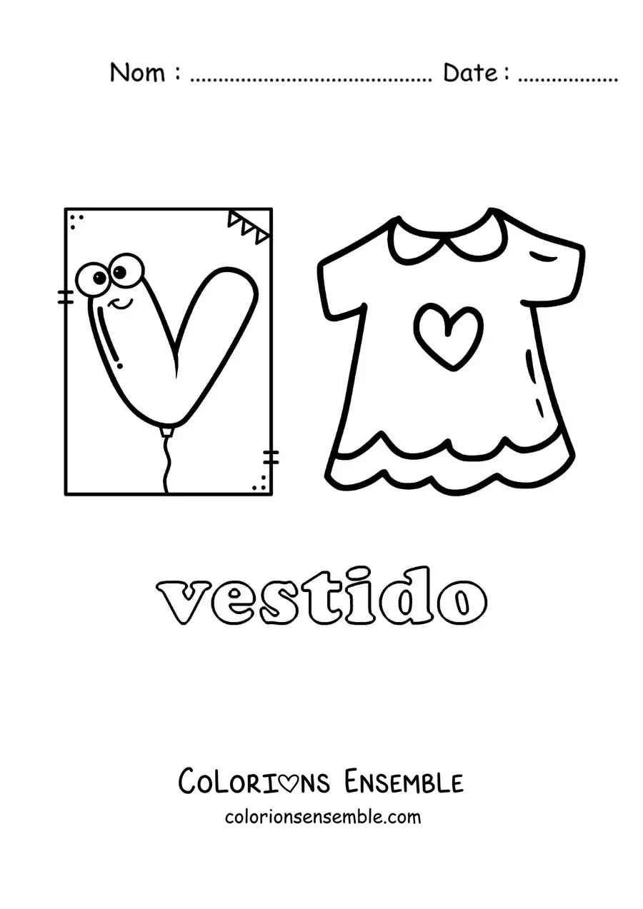Image à colorier du V de robe