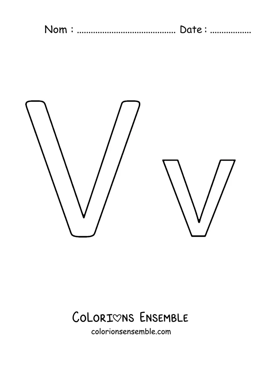 Image à colorier de la lettre V en majuscule et en minuscule, version facile