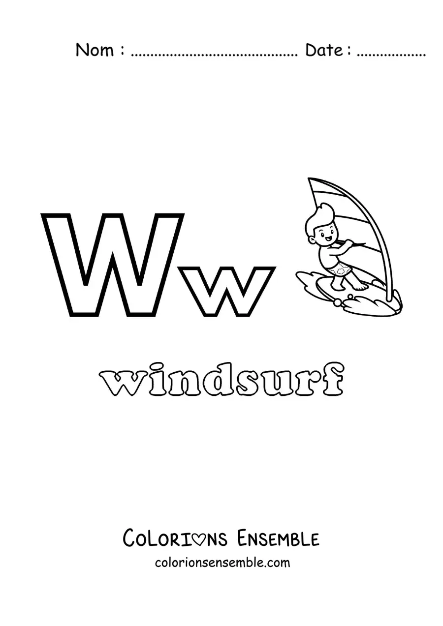 Image à colorier du W de windsurf