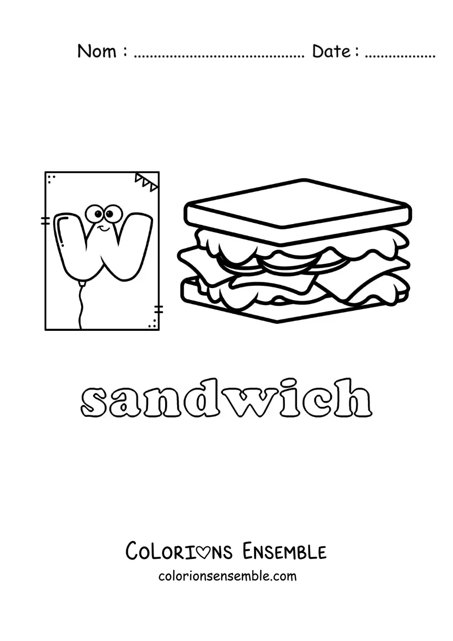 Image à colorier du W de sandwich