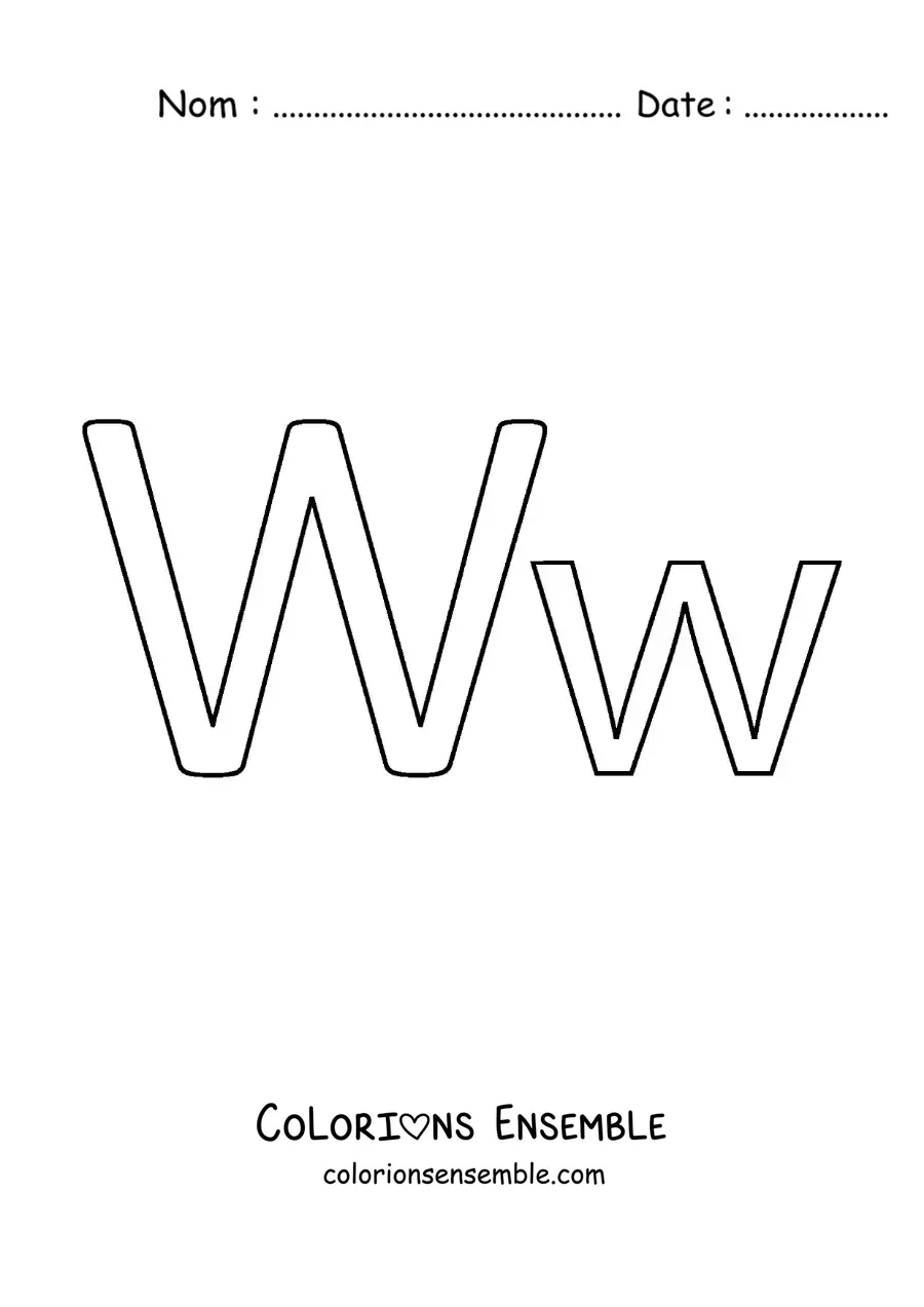 Image à colorier de la lettre W en majuscule et en minuscule, version facile