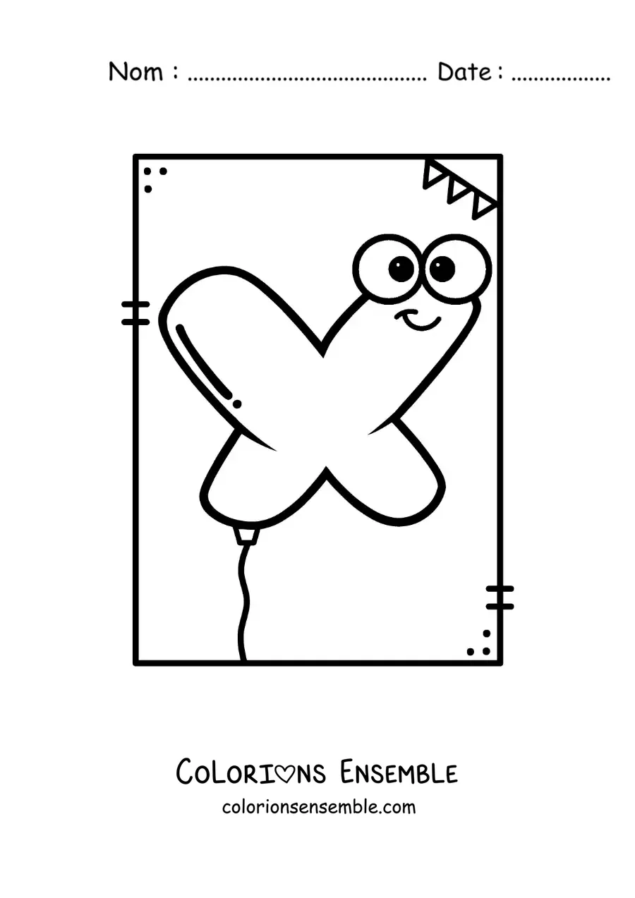 Image à colorier de la lettre X animée en forme de ballon
