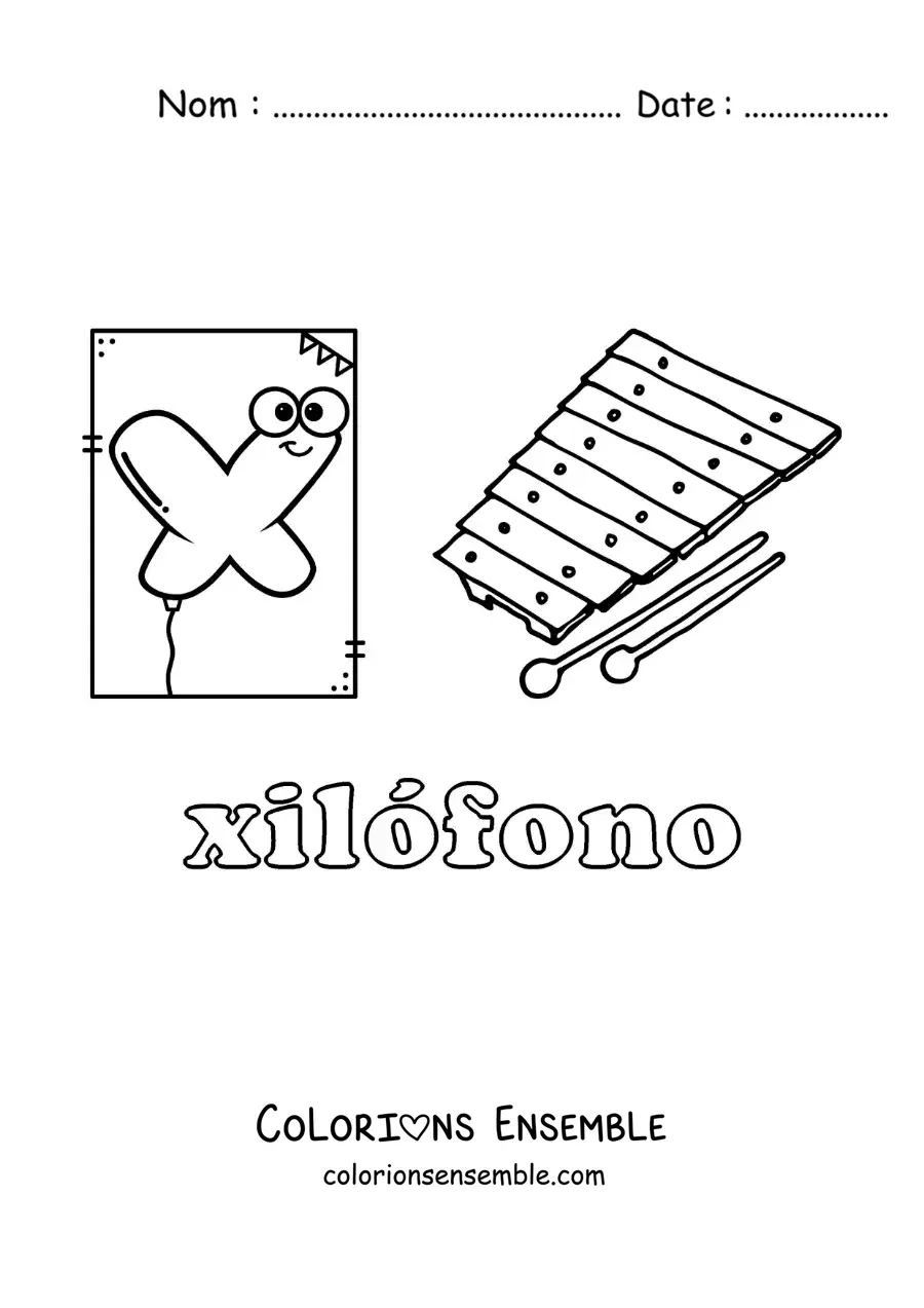 Image à colorier du X de xylophone