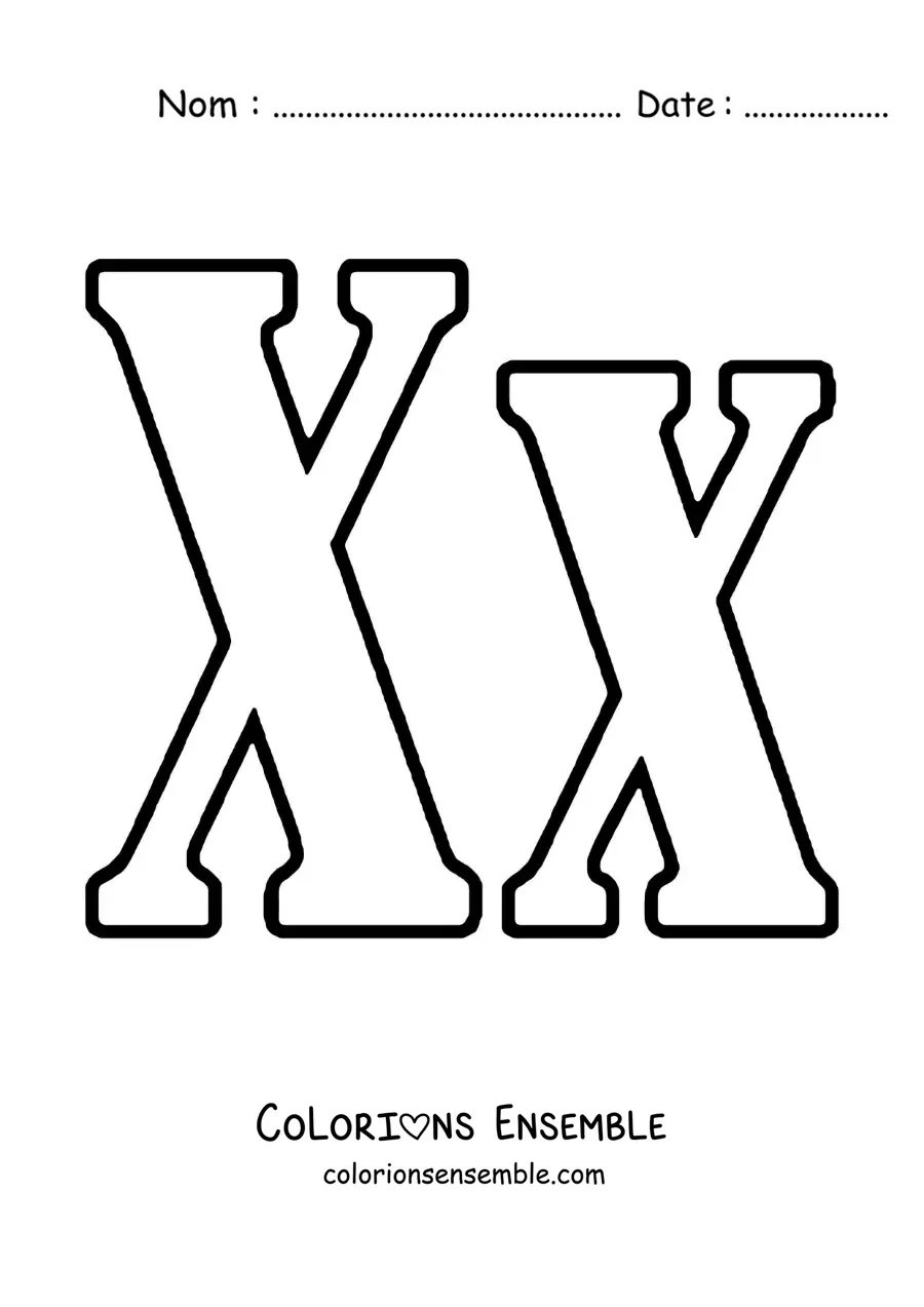Image à colorier d'un grand X en majuscule et en minuscule