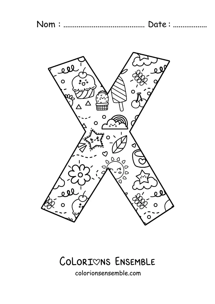 Image à colorier de la lettre X en dessin animé