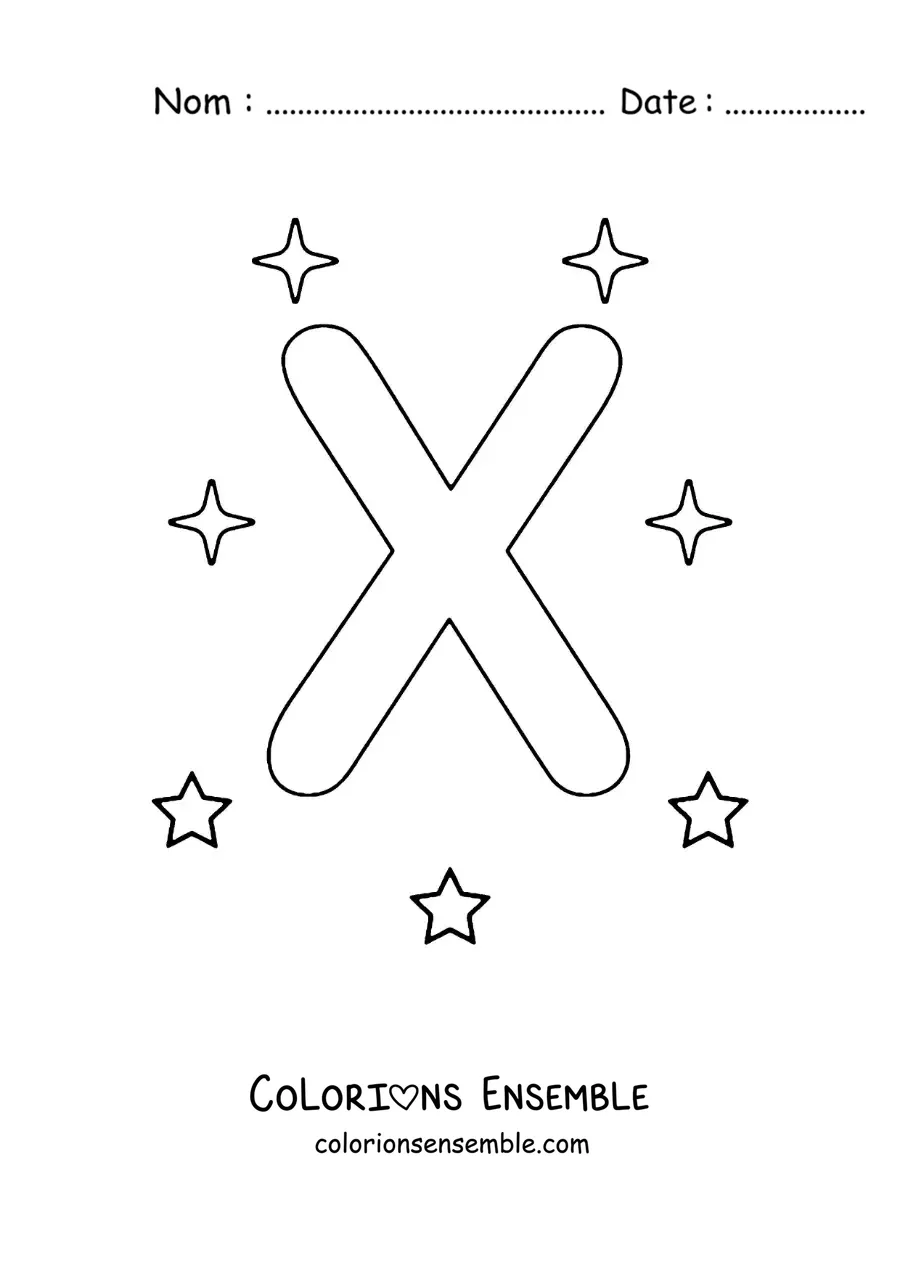 Image à colorier de la lettre X majuscule avec des étoiles