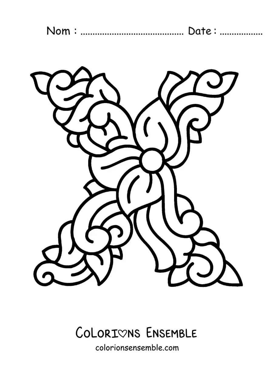 Image à colorier de la lettre X majuscule décorée