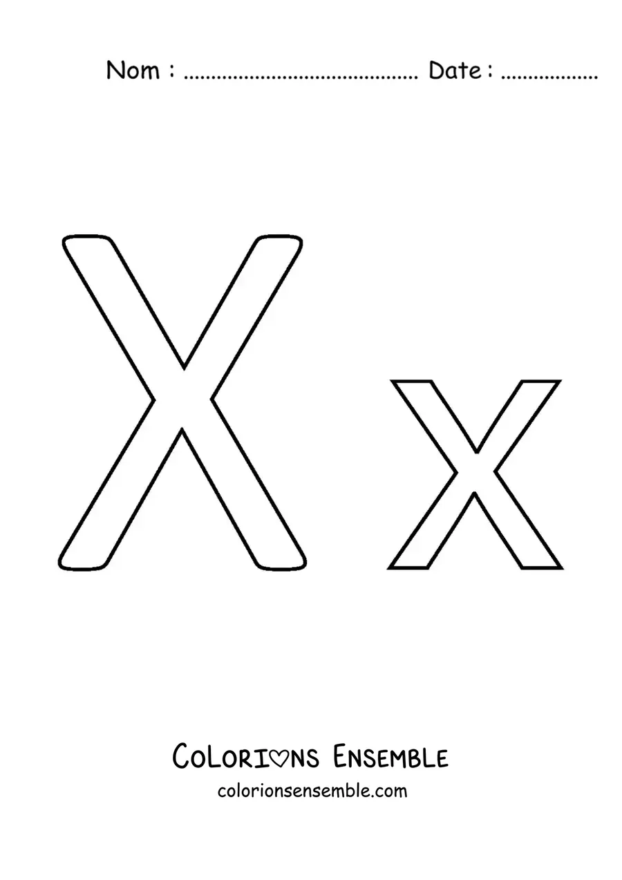 Image à colorier de la lettre X en majuscule et en minuscule, toute simple