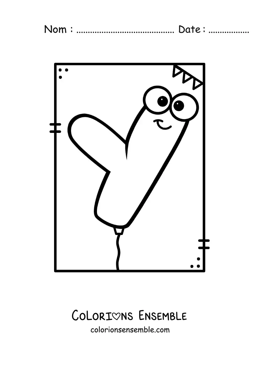 Image à colorier de la lettre Y animée en forme de ballon