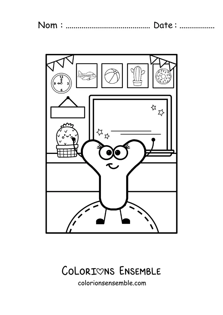 Image à colorier de la lettre Y animée à l’école