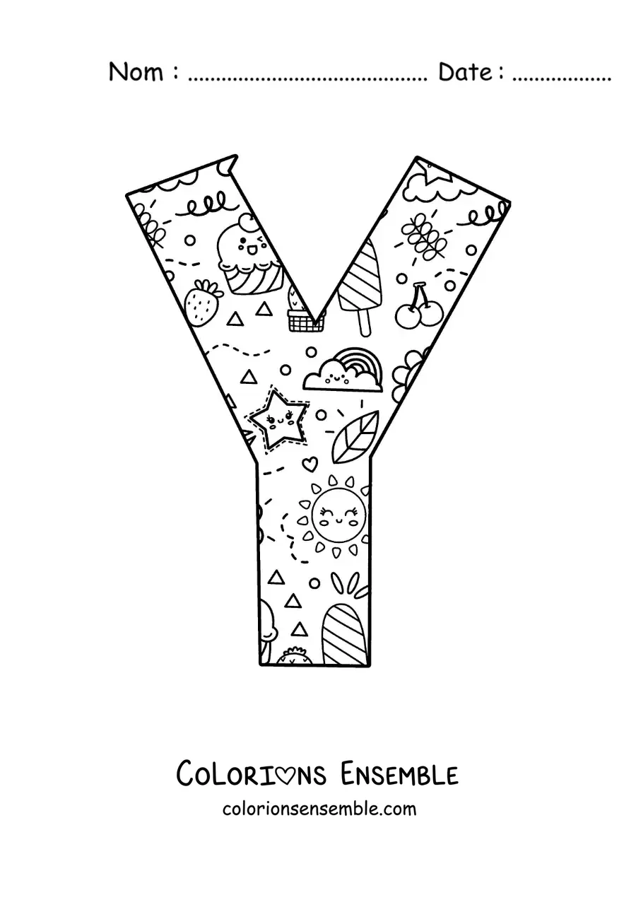 Image à colorier de la lettre Y avec des dessins animés