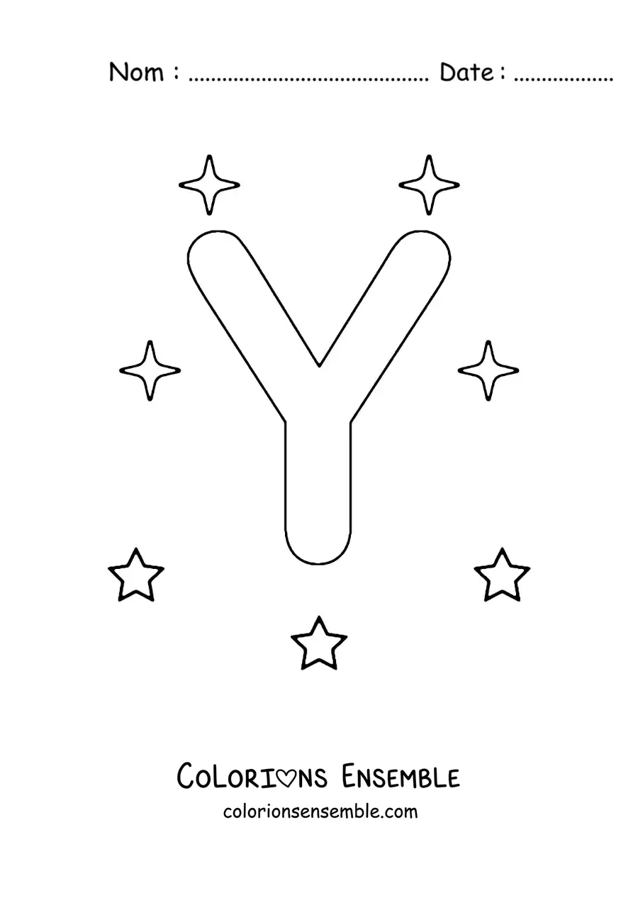 Image à colorier de la lettre Y majuscule avec des étoiles