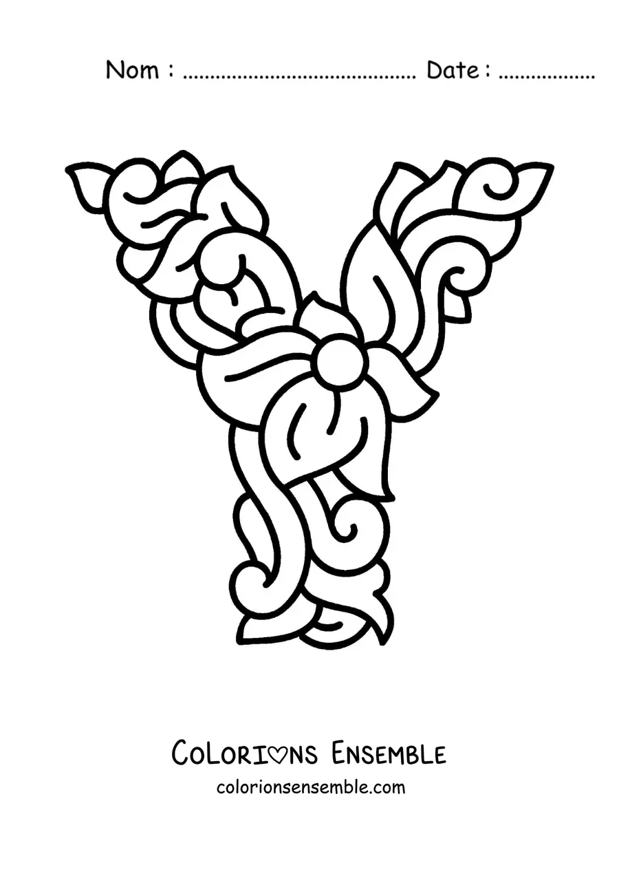 Image à colorier de la lettre Y majuscule décorée