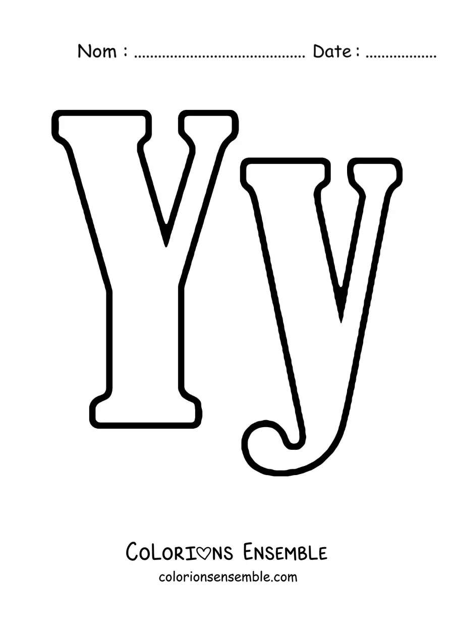 Image à colorier de la grande lettre Y en majuscule et en minuscule