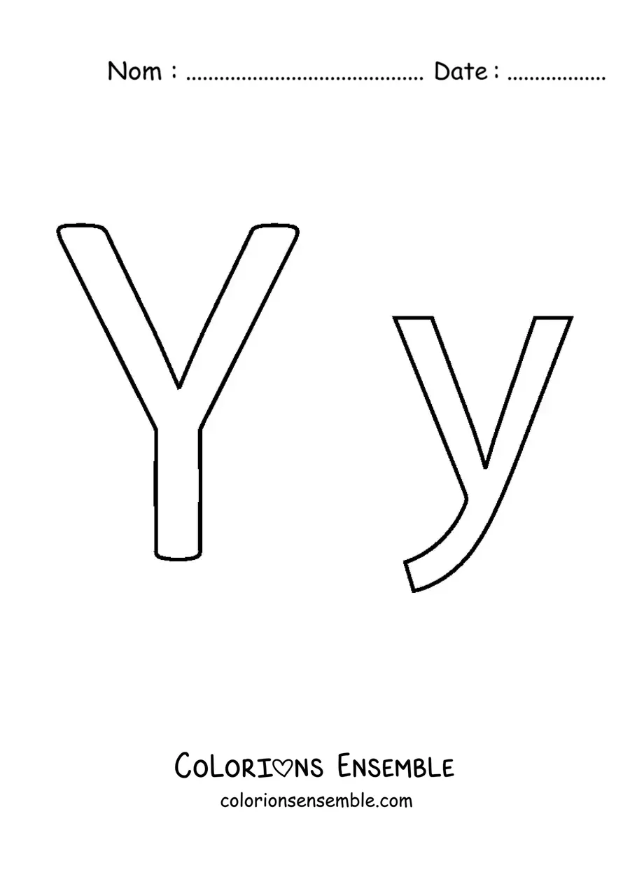 Image à colorier de la lettre Y en majuscule et en minuscule, toute simple