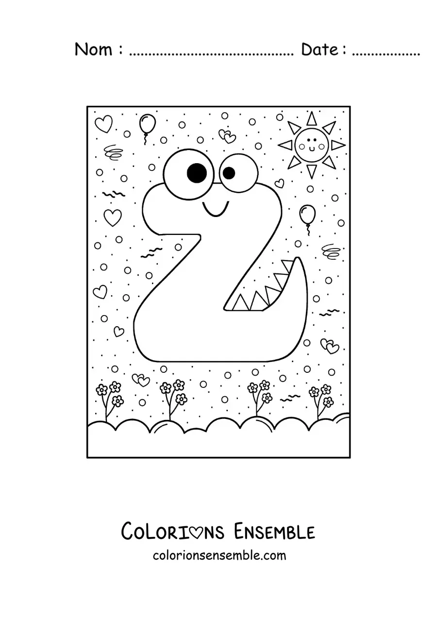Image à colorier de la lettre Z animée en forme de monstre de dessin animé