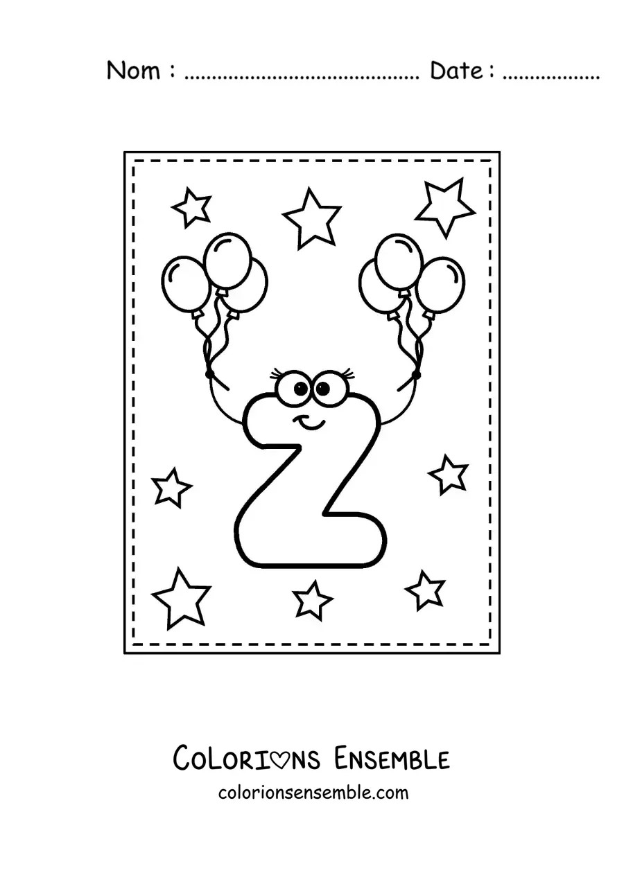 Image à colorier de la lettre Z majuscule animée avec des ballons