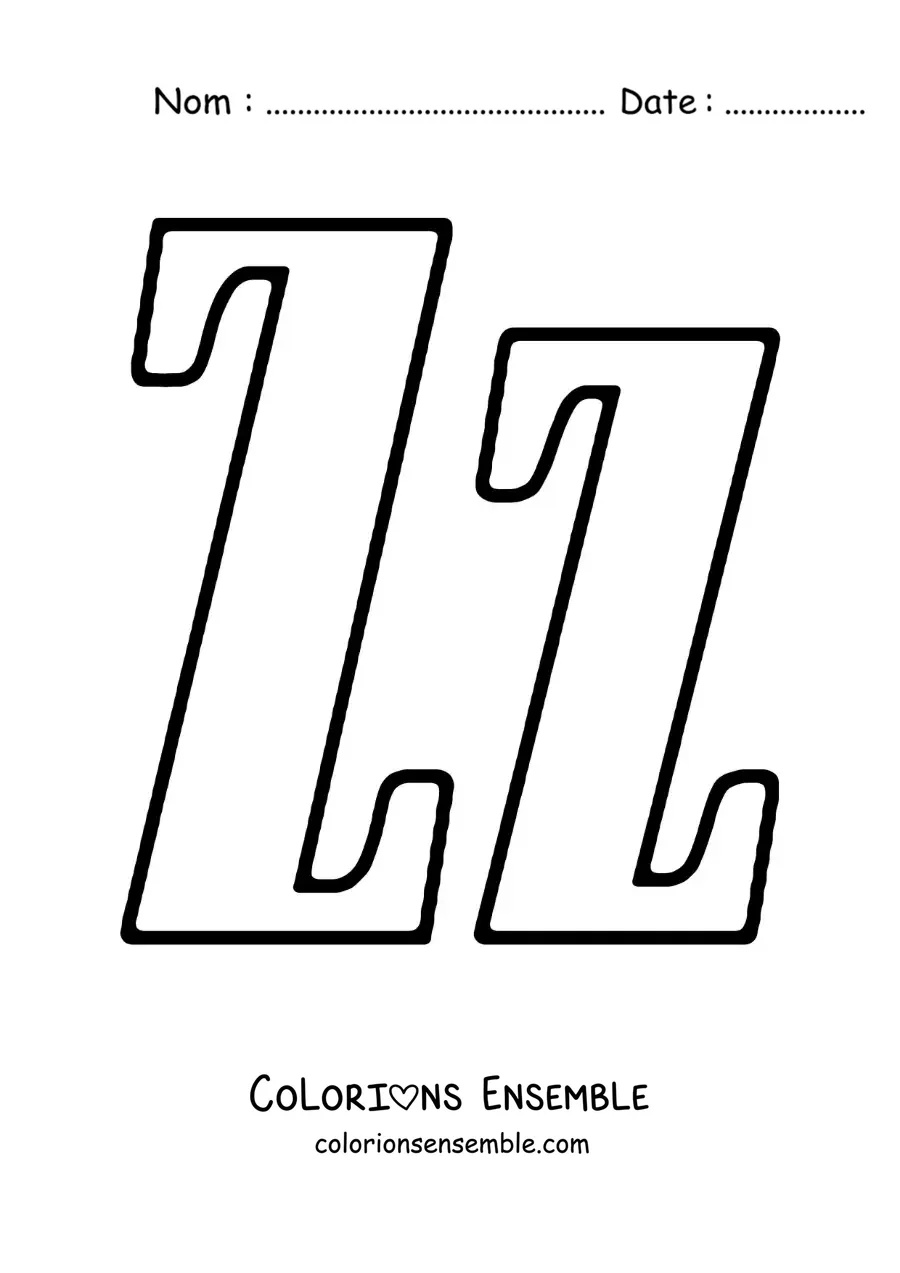 Image à colorier de la grande lettre Z en majuscule et en minuscule
