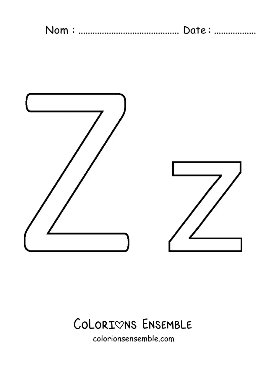 Image à colorier de la lettre Z en majuscule et en minuscule, toute simple