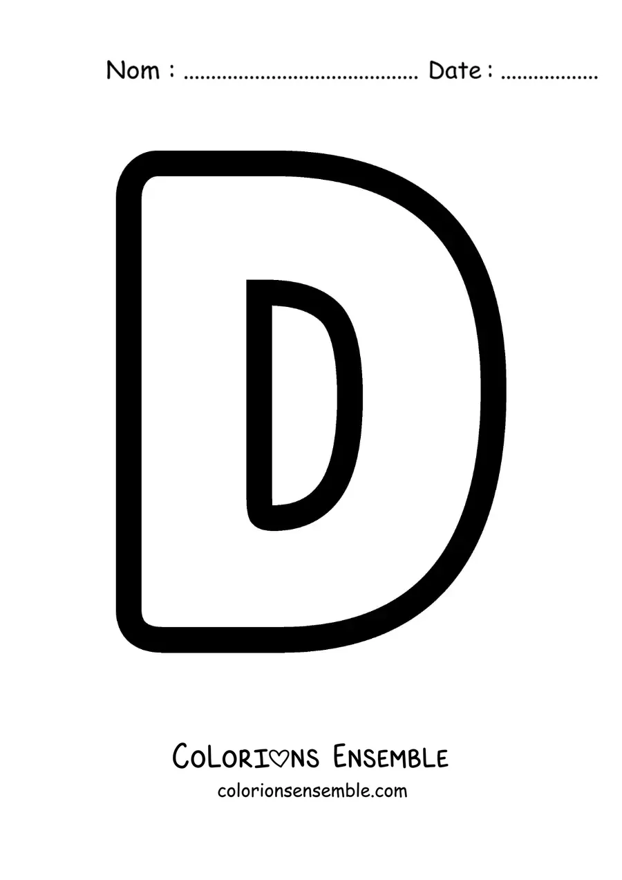 Image à colorier de la lettre D majuscule