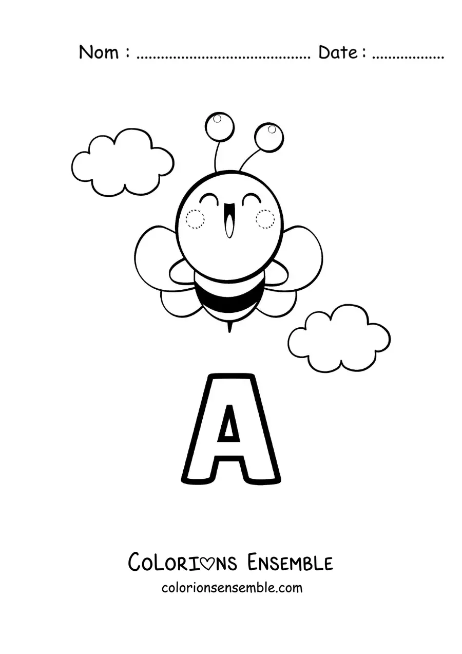 Image à colorier de la lettre A comme abeille