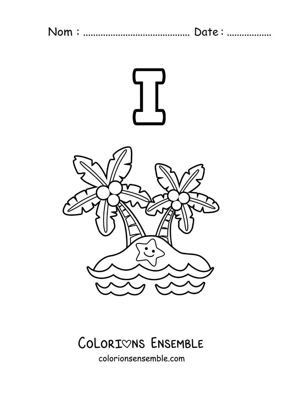 Image à colorier de la lettre I comme île