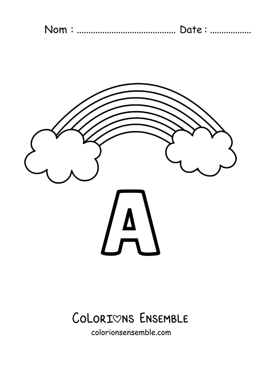 Image à colorier de la lettre A comme arc-en-ciel