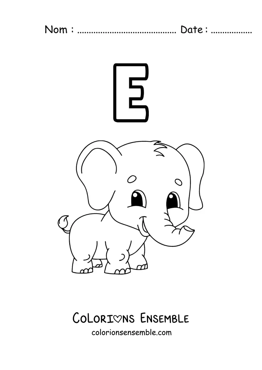 Image à colorier de la lettre E comme éléphant
