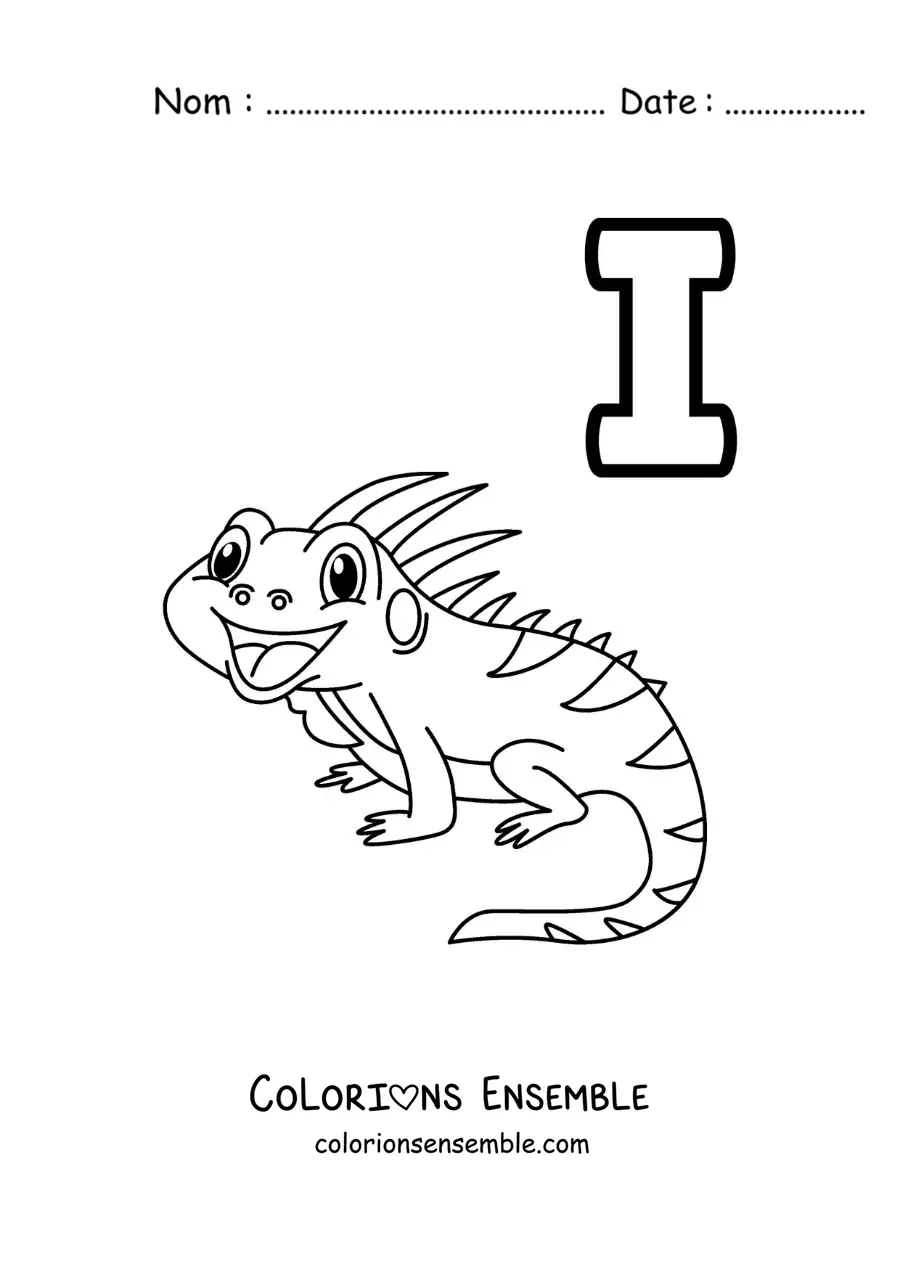 Image à colorier de la lettre I comme iguane
