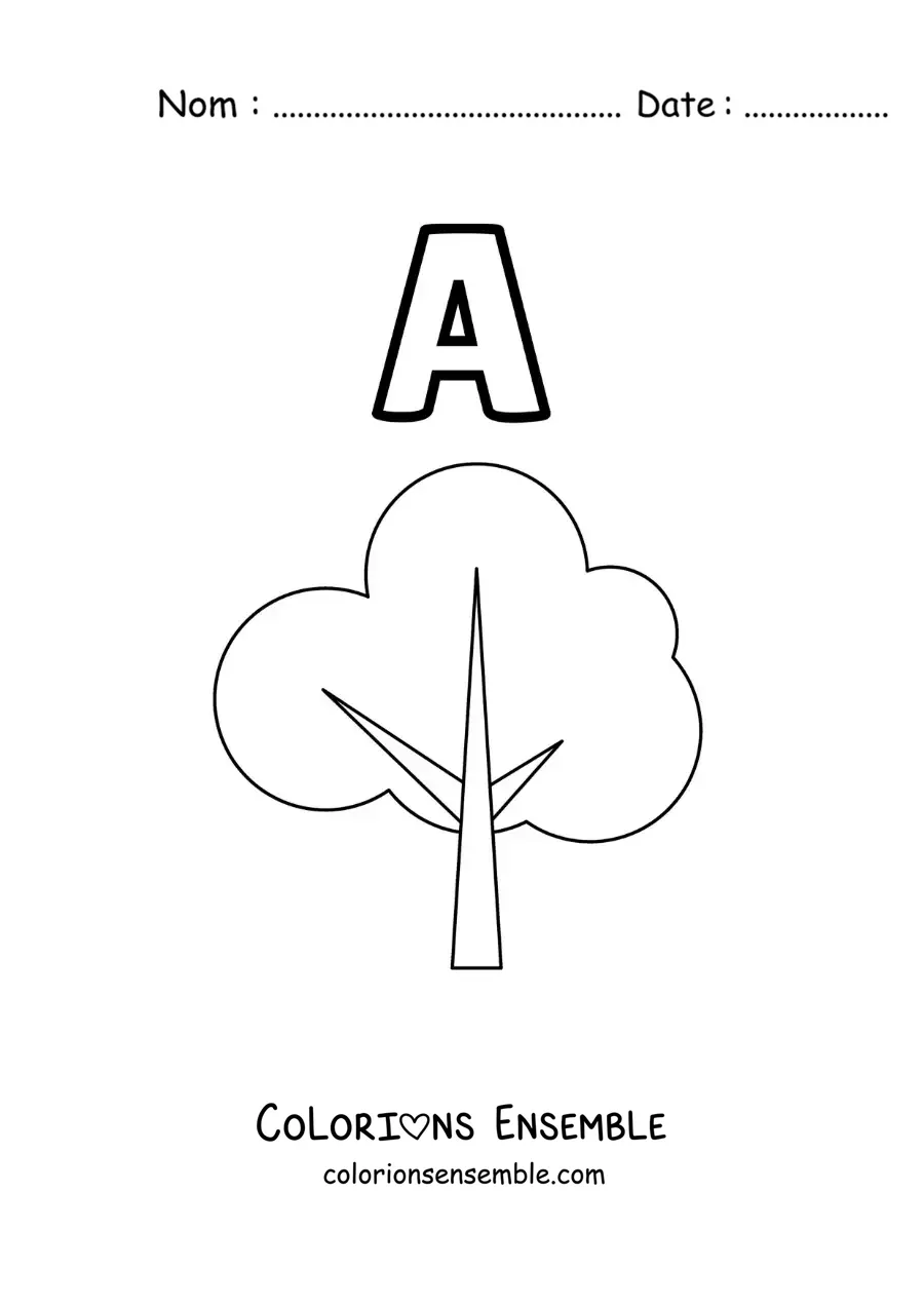 Image a colorier de la lettre A comme arbre