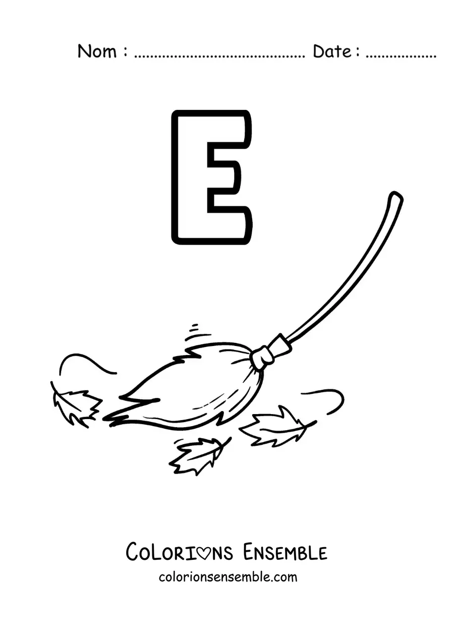 Image a colorier de la lettre E comme balai