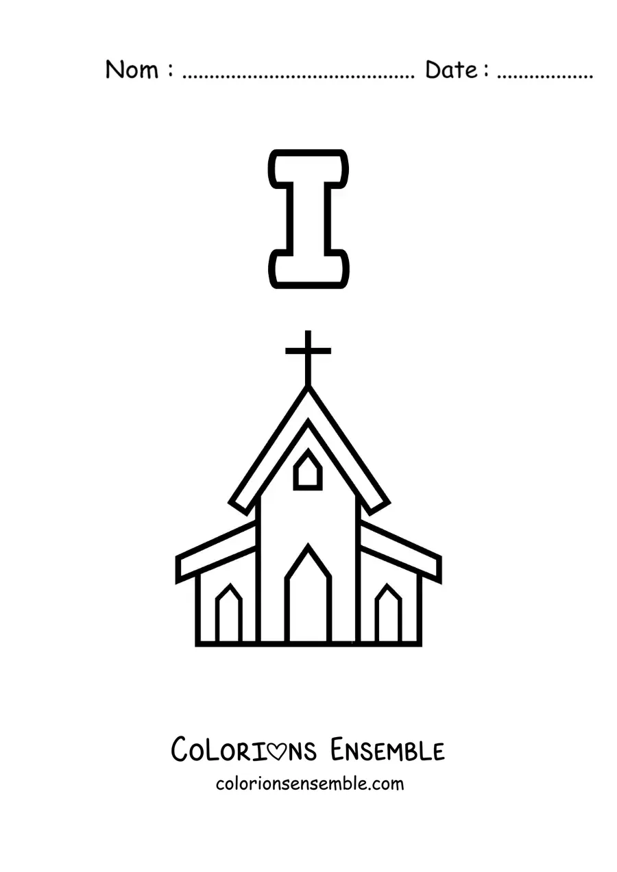 Image a colorier de la lettre I comme eglise
