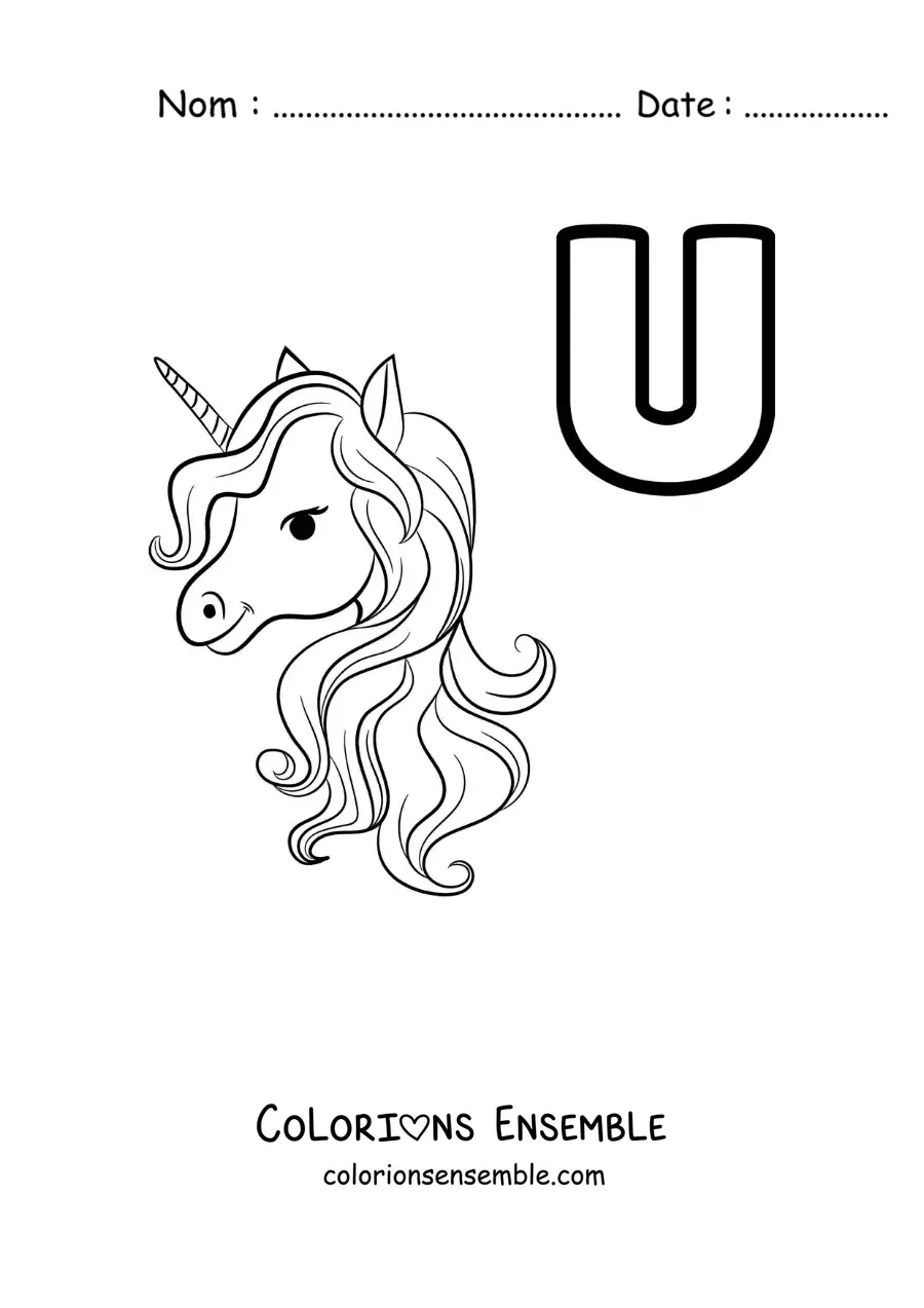 Image a colorier de la lettre U comme licorne