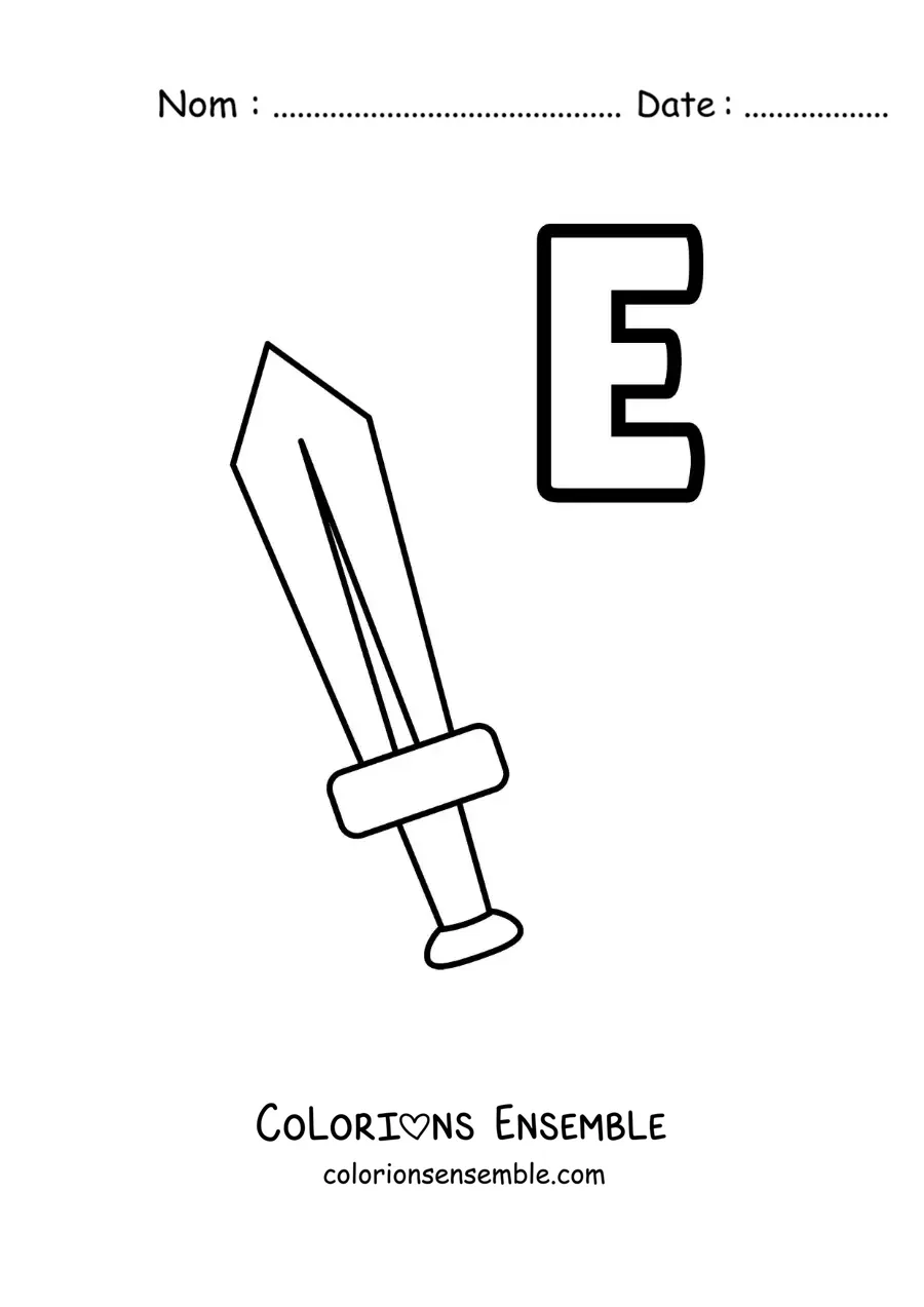 Image a colorier de la lettre E comme epee