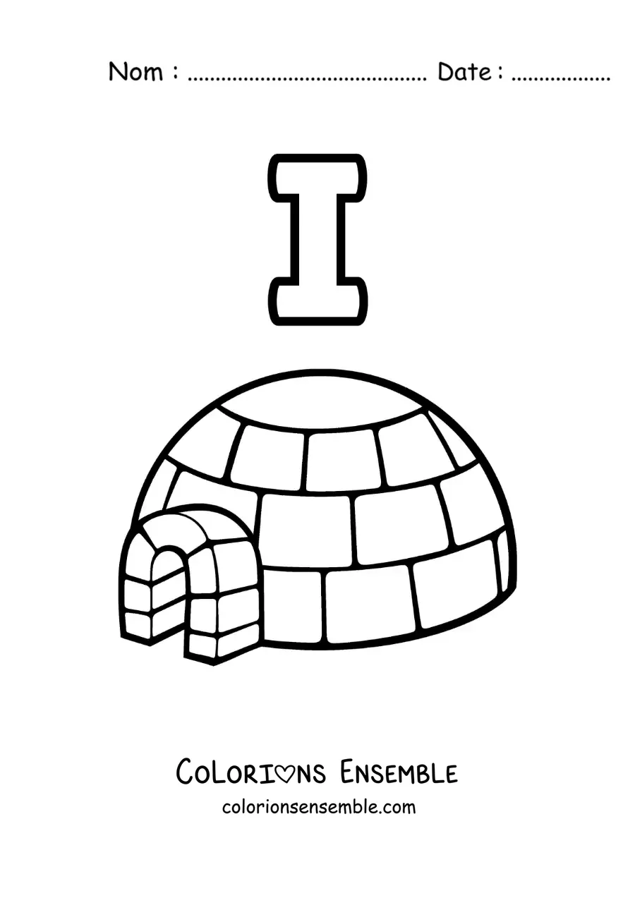 Image a colorier de la lettre I comme igloo