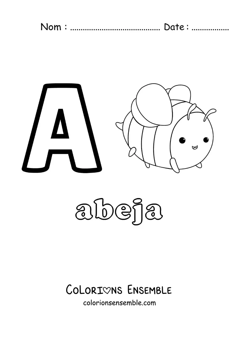 Image a colorier de la lettre A comme abeille