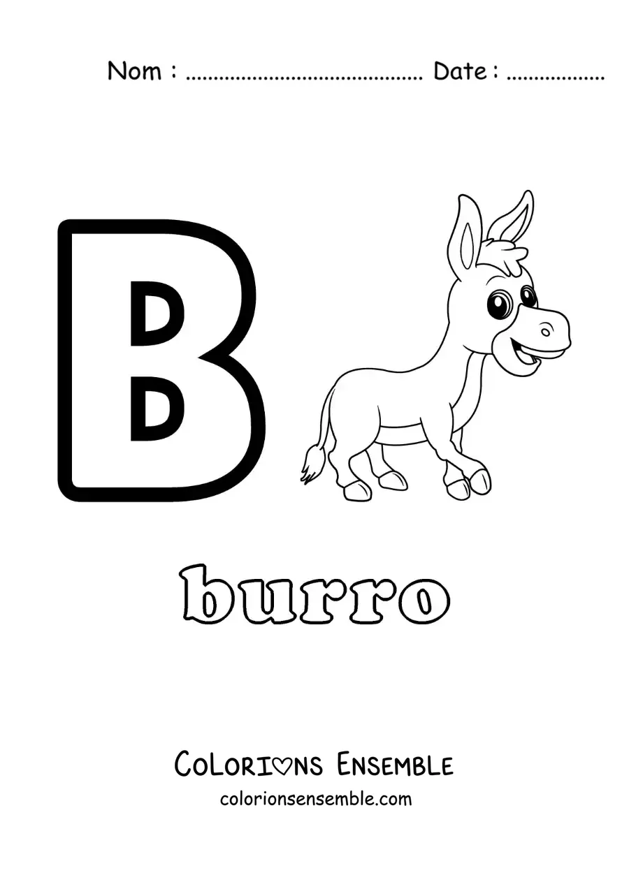 Image a colorier de la lettre B comme ane