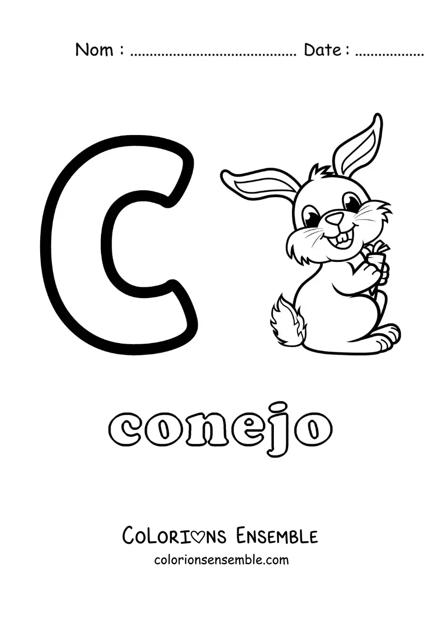 Image a colorier de la lettre C comme lapin
