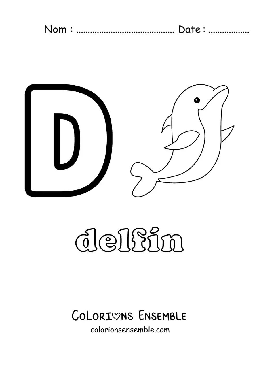 Image a colorier de la lettre D comme dauphin