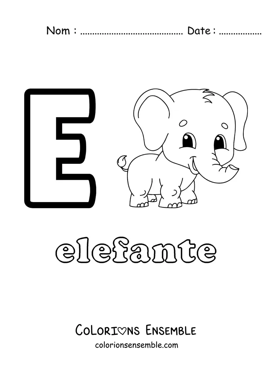 Image a colorier de la lettre E comme elephant