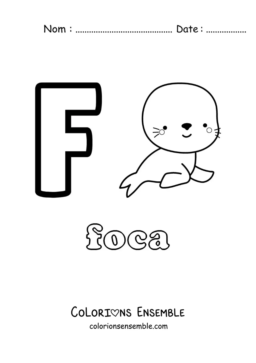 Image a colorier de la lettre F comme phoque